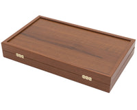 Manopoulos Club Kompakt Backgammon-set i valnöt, svart och ek med deluxe tärningsbägare i vinyl