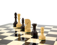 Contemporary Black Anegre and Maple luxury chess set with hand-finished boxwood chess pieces on high gloss lacquered board.