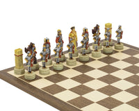 Hand-painted Romans vs Arabs chess set on a 15.75 inch Spanish board with detailed historical figures.
