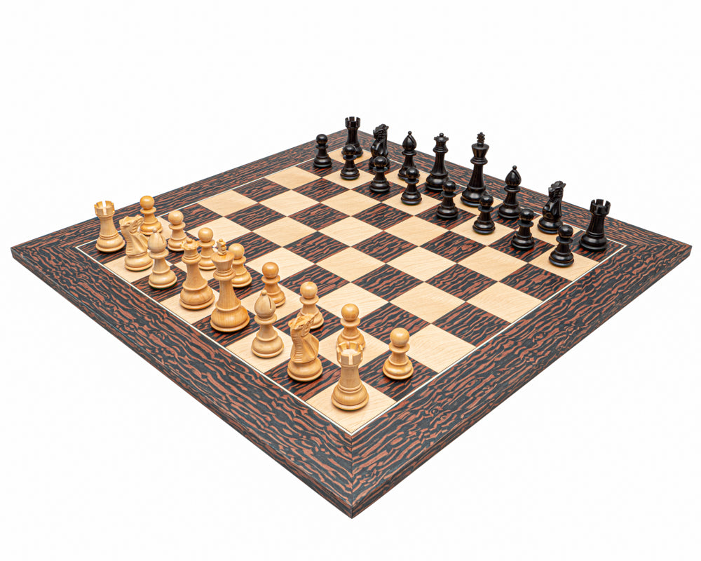 Klassiskt Staunton-schackset i tiger-ebenholt och svart