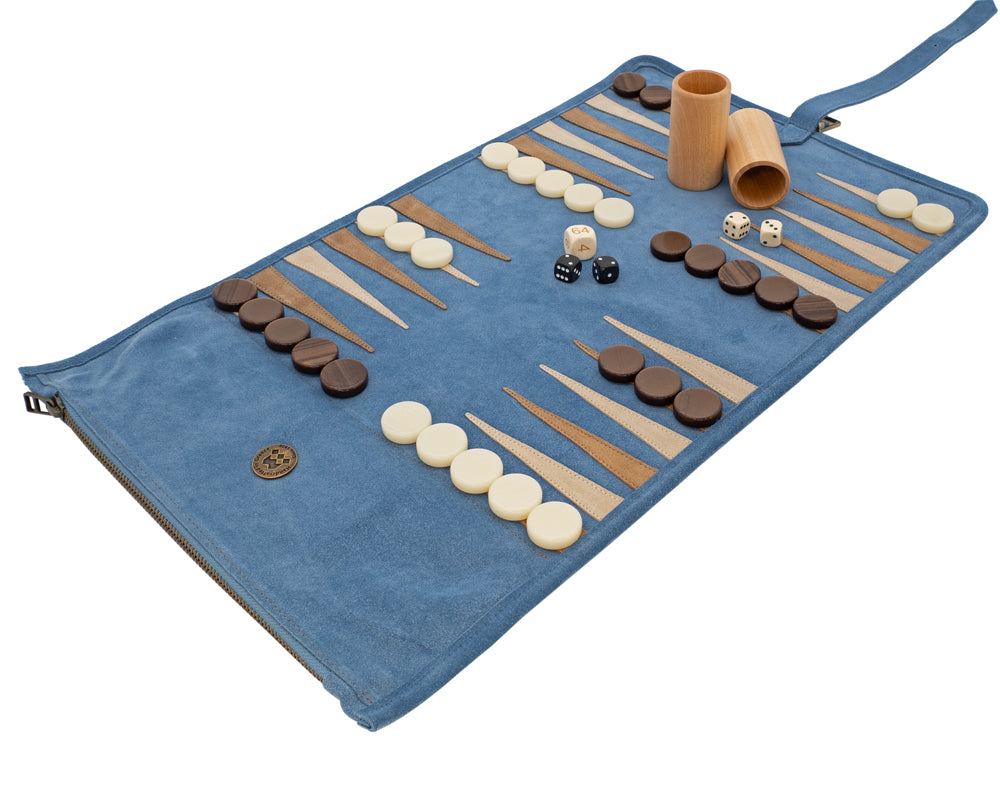 Manopoulos rullbart rese-backgammonset i mocka - RAF Blue